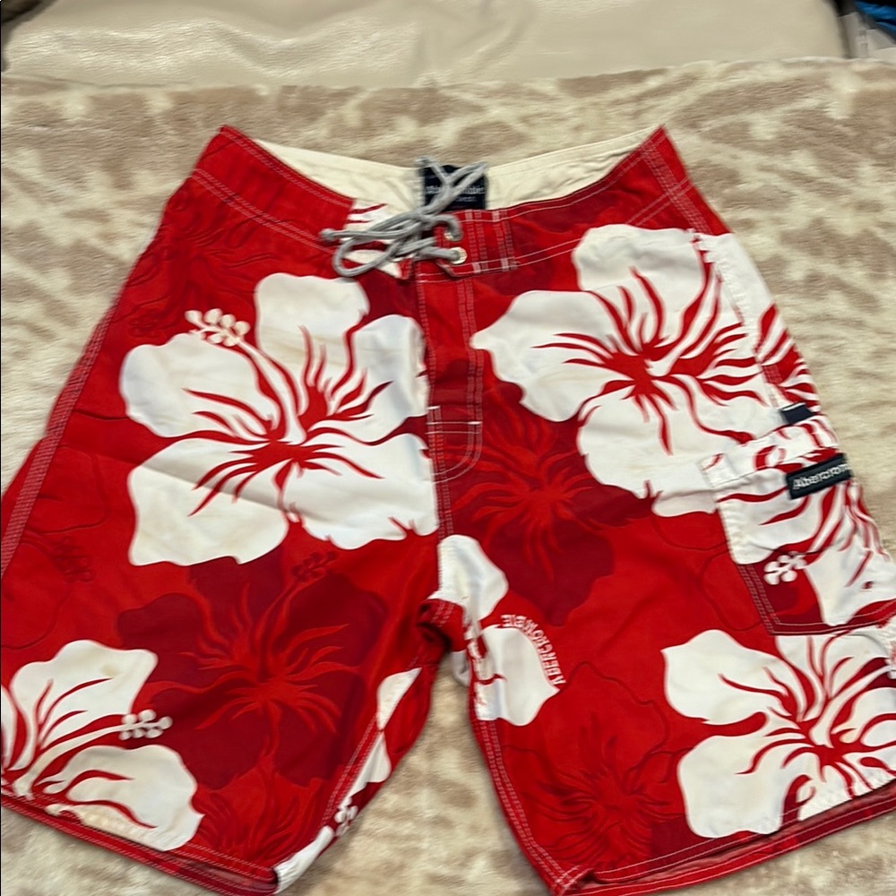 Abercrombie & Fitch Red and White Hybrid Swim Shorts